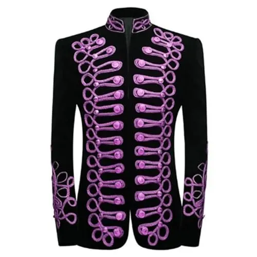 Mens Black Gold Embroidery Fleece Suit Blazer Party Banquet Stage Singers Handmake Blazer Purple M steampunk buy now online