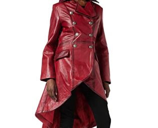 Xposed Ladies Real Leather Black Gothic Jacket Fitted Victorian Style Lace Back Coat[3XL,Red,LADIES-LJ-CHASTER] steampunk buy now online