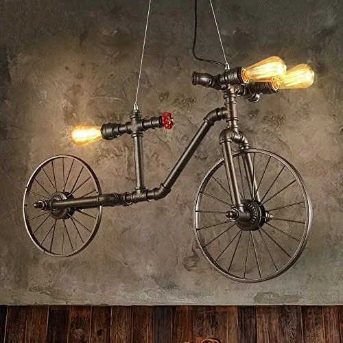 MOCIGERN Industrial Retro Hanging Light Loft Iron Metal Antique Pendant Lamp Bicycle Water Pipe Steampunk Suspension Lighting for Barn Bar Farmhouse Dining Room Porch steampunk buy now online