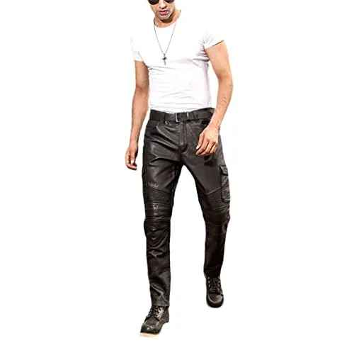 Haitpant Black Genuine Leather Trousers Men Autumn Motorcycle Plus Size Cowhide Biker Pants steampunk buy now online
