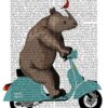 CANVAS-FRAMED-with-AMERICAN-BOX Rhino on Moped Fab Funky - Transportation vertical Art print steampunk animals flowers antique contemporary flo Floating frame 27_X_21_in steampunk buy now online