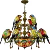 USMJQVZ European Vintage Large 2 Tiers Ceiling Lamps Chandelier,Stained Glass Parrot Design 12-arms Pendant Lights Fixtures For Dining Room, Hotel, Stairway, Bar- steampunk buy now online