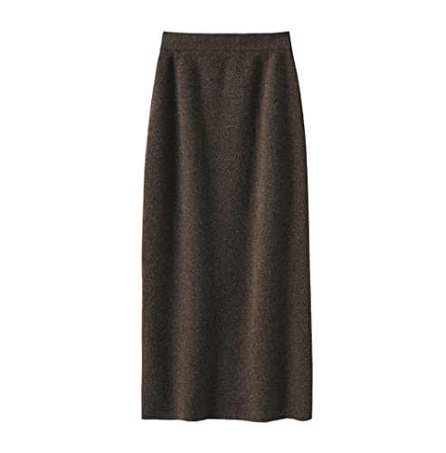 FULBHPRINT Women's Winter 100% Cashmere Skirt Solid Color Mid-Length High Waist Knitted Hip Skirt Coffee steampunk buy now online