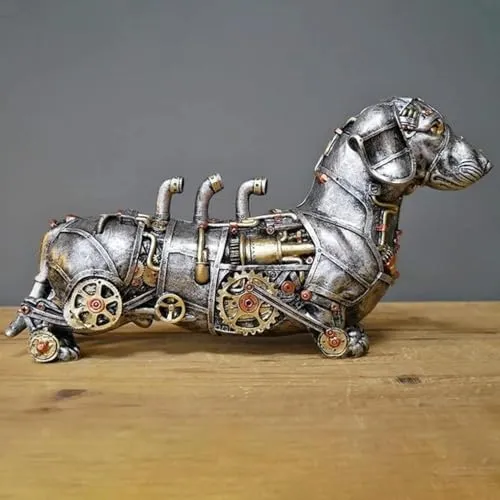 RCJCQSR Animal Statue Dachshund Sculpture Resin Mechanical Gear Punk Industrial Design Steampunk Creative Craft Decoration Bookshelf Desktop Living Room Decorative Figurines steampunk buy now online