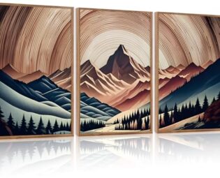 Aryroi Large Abstract Mountain Landscape Canvas Wall Art Set(16"x24"x3PCS), Framed Wilderness Forest Nature Scenery Wall Decor, Vintage Mid Century Modern Earth Tone Art Print for Home Living Room steampunk buy now online