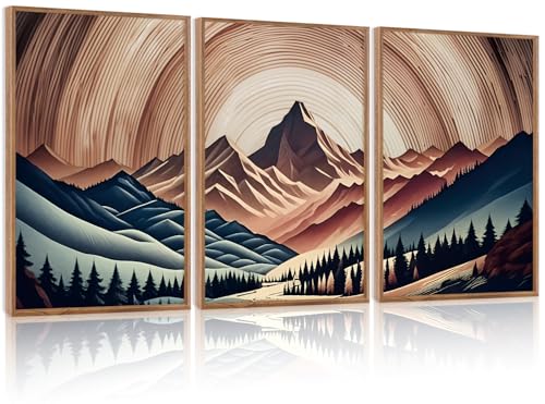 Aryroi Large Abstract Mountain Landscape Canvas Wall Art Set(16"x24"x3PCS), Framed Wilderness Forest Nature Scenery Wall Decor, Vintage Mid Century Modern Earth Tone Art Print for Home Living Room steampunk buy now online