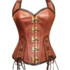 Brown Real Leather Lace Goth Steampunk Bustier Overbust Corset Halloween Costume steampunk buy now online