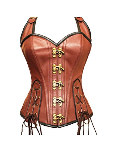 Brown Real Leather Lace Goth Steampunk Bustier Overbust Corset Halloween Costume steampunk buy now online