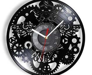 ELD 30cm Steampunk Owl Retro Clock Industrial Gears Wall Clock Vinyl Album Record Art Home Decor Gothic Grandfather Victorian Wall Watch Music Art Record Wall Clocks steampunk buy now online