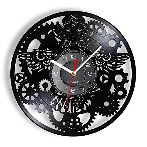 ELD 30cm Steampunk Owl Retro Clock Industrial Gears Wall Clock Vinyl Album Record Art Home Decor Gothic Grandfather Victorian Wall Watch Music Art Record Wall Clocks steampunk buy now online