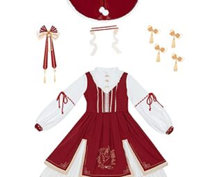 WKNBEU Women Sweet Lolita Dress Plus Size Red Victorian Dress Kawaii Clothes Vintage Cape Cute Clothing steampunk buy now online