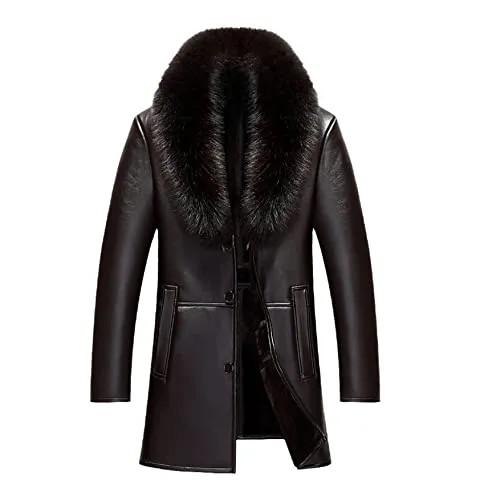 KEHAIOO Mens Middle Aged Fur Collar Jacket Long Plush And Thick Overcoat Winter Sheepskin Keep Warm Coat steampunk buy now online