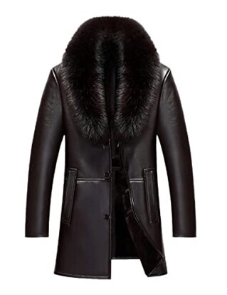KEHAIOO Mens Middle Aged Fur Collar Jacket Long Plush And Thick Overcoat Winter Sheepskin Keep Warm Coat steampunk buy now online