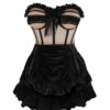 Daisy Corsets Top Drawer 2 PC Steel Boned Nude & Black Mesh Underwire Bustier Corset & Skirt Set - Luxury Brand, Beige/Black, XS steampunk buy now online