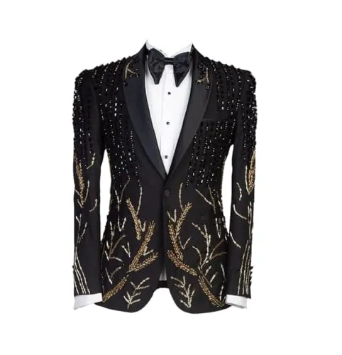Luxury Men's Suits 2 Pieces Blazer Jacket+Pants One Button Satin Lapel Appliques Beads Diamonds Suits Plus Size steampunk buy now online