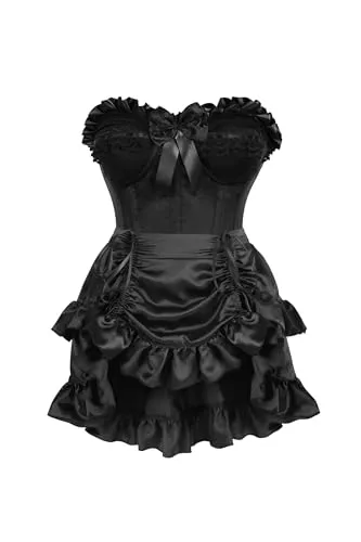 Daisy corsets Women's 2 Pc Black Satin Steel Boned Corset & Skirt Set Bustier Dress, S (Pack of 2) steampunk buy now online