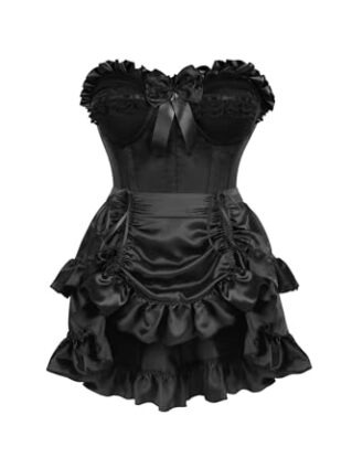 Daisy corsets Women's 2 Pc Black Satin Steel Boned Corset & Skirt Set Bustier Dress, S (Pack of 2) steampunk buy now online