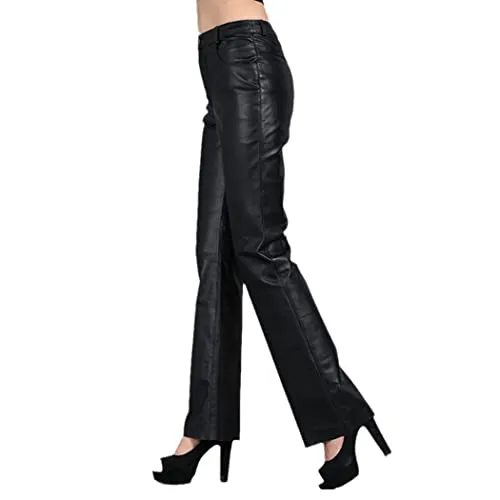 Genuine Leather Pants Autumn Women's Sheepskin Pants Mid Waist Casual Soft Leather Flare Trousers steampunk buy now online