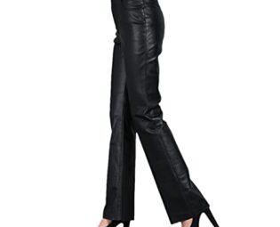 Genuine Leather Pants Autumn Women's Sheepskin Pants Mid Waist Casual Soft Leather Flare Trousers steampunk buy now online
