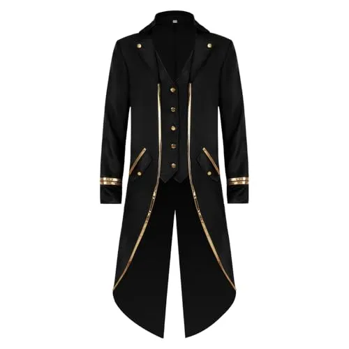 KGIHPC Men's Vintage Gothic Tailcoat Medieval Renaissance Steampunk Jacket Frock Coat Costume for Halloween (as8, numeric, free_size, m, Black, 3XL) steampunk buy now online