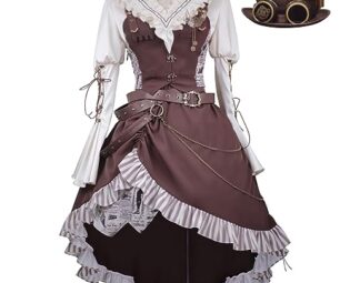 Women's Halloween Masquerade Party Punk Gothic Dress Cocktail Dress Vintage Formal Dresses(Color:Brown,Size:Small) steampunk buy now online