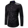 Men's Steampunk Shirt with Lapel, Medieval Long Sleeve T-shirts, Gothic Top Solid Colour Top Leather Patchwork Retro Blouse Buttons for Renaissance Cosplay Courtyard Halloween Victorian Tunic, Black, steampunk buy now online