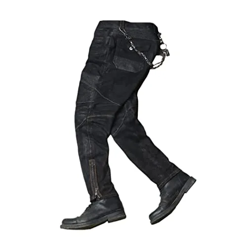 Men Motorcycle Plus Size Sheepskin Autumn Slim Fit Pants Black Genuine Leather Trouser steampunk buy now online