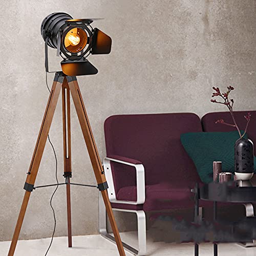 GGMWDSN Farmhouse Floor Lamp for Living Room, Industrial Floor Lamps for Bedrooms Vintage Steampunk Adjustable 59" Black Metal Camera Wooden Tall Standing Lights for Study Corner, Office,Brown steampunk buy now online