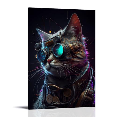 FANSITUO Steampunk CatPoster Canvas Art Oil Painting Wall Painter Home Decorative Music Album Celebrity Decorative Painting Classical Decorative Wall ArtFrame-style-220x30inch(50x75cm) steampunk buy now online