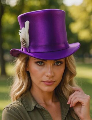 Victorian Purple Satin Top Hat with Feather Gothic Cosplay Hat Steampunk Costume Hat Handmade Elegant Festival Party Accessory Gift for Him by luxeleatherfightgear steampunk buy now online