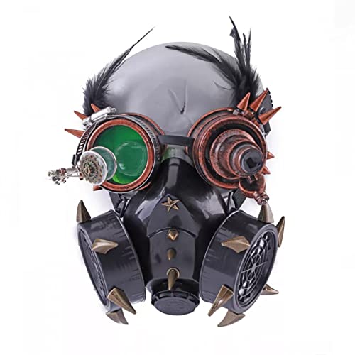 WLLLTY Halloween mask Cosplay Black Feather Goggles Set Halloween Metal Rivets Steampunk Masks Street Fashion Black Gas Mask Masquerade Show steampunk buy now online