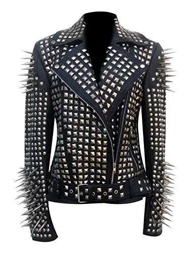 LP-FACON Spiked Jacket - Studded Leather Jacket Women Black Rivet Biker Jacket with Spikes - Leather Jacket Women steampunk buy now online