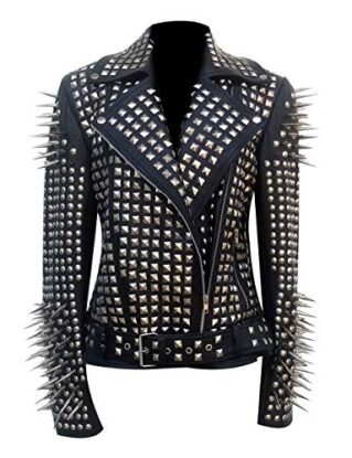 LP-FACON Spiked Jacket - Studded Leather Jacket Women Black Rivet Biker Jacket with Spikes - Leather Jacket Women steampunk buy now online