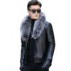 Bomber Sheepskin Leather Biker Jacket Men Detachable Fur Collar Fleece Lined Mens Coat Winter Fur Jacket short black gray fur S steampunk buy now online