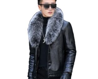 Bomber Sheepskin Leather Biker Jacket Men Detachable Fur Collar Fleece Lined Mens Coat Winter Fur Jacket short black gray fur S steampunk buy now online