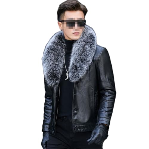 Bomber Sheepskin Leather Biker Jacket Men Detachable Fur Collar Fleece Lined Mens Coat Winter Fur Jacket short black gray fur S steampunk buy now online