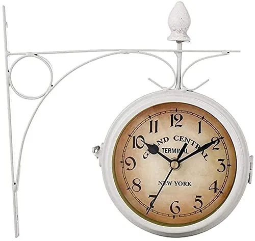 JFNHUTL Wall Clock Art Clock Garden Clocks Waterproof, Wrought Iron Vintage Decor Double-sided Outdoor Clocks for the Garden Wall Mounted Battery Powered, A Wall steampunk buy now online