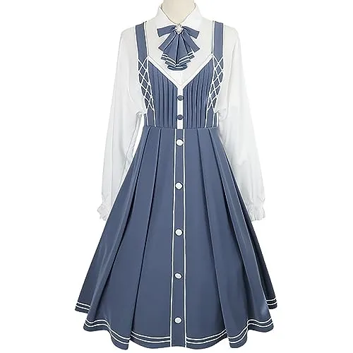 Sweet Teens Japanese Style Blue Lolita Dress Suspender Skirt and Long Coat Lolita Skirt Set(Color:Blue,Size:Small) steampunk buy now online