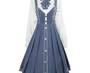 Sweet Teens Japanese Style Blue Lolita Dress Suspender Skirt and Long Coat Lolita Skirt Set(Color:Blue,Size:Small) steampunk buy now online