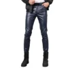 Men Slim Fit Elastic Style PU Leather Trousers Motorcycle Pants Streetwear Warm Fleece Leather Pants Dark Blue steampunk buy now online