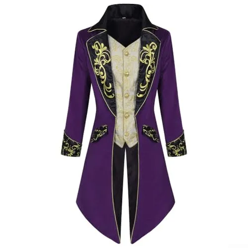 Zilimontt Mens Steampunk Medieval jacket Gothic Victorian Frock Coat,Men Steampunk Vintage Jacket, Retro Gothic Victorian Frock Coat Medieval Tailcoat Jacket (XXL Purple) steampunk buy now online
