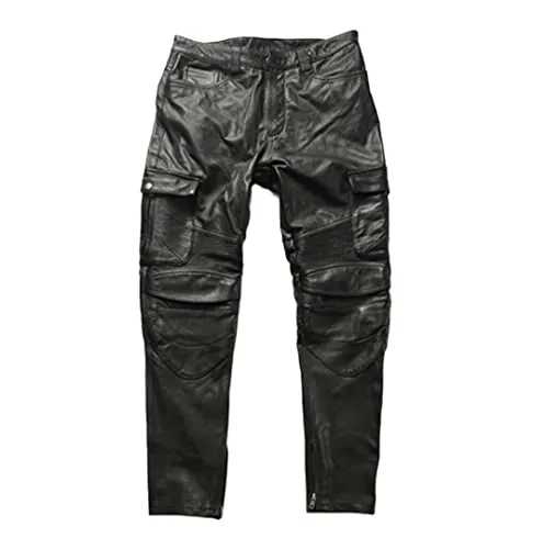 Haitpant Men Vintage Motorcycle Biker Pants Genuine Leather Trousers Thick Leather Pant steampunk buy now online