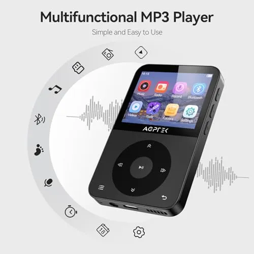 AGPTEK 64GB MP3 Player with Bluetooth 5.3 with 2.3" Horizontal Screen, Portable Digital Music Player with Built-in Speaker, HiFi Sound, FM Radio, Voice Recorder, Earphones Included,Black steampunk buy now online
