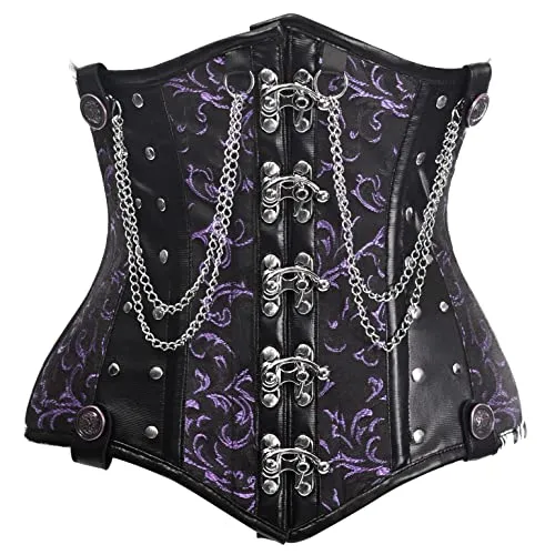 Daisy corsets Women's Top Drawer Black/Purple Steel Boned Underbust Corset W/Chains and Clasps, 5X steampunk buy now online