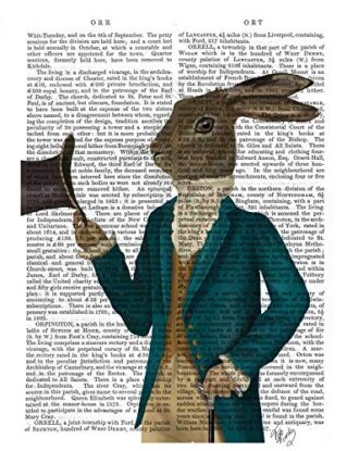 CANVAS-FRAMED-with-AMERICAN-BOX Hare In Turquoise Coat Fab Funky - Animals & Nature vertical Art print steampunk animals flowers antique contemporary flo Float 27_X_21_in steampunk buy now online