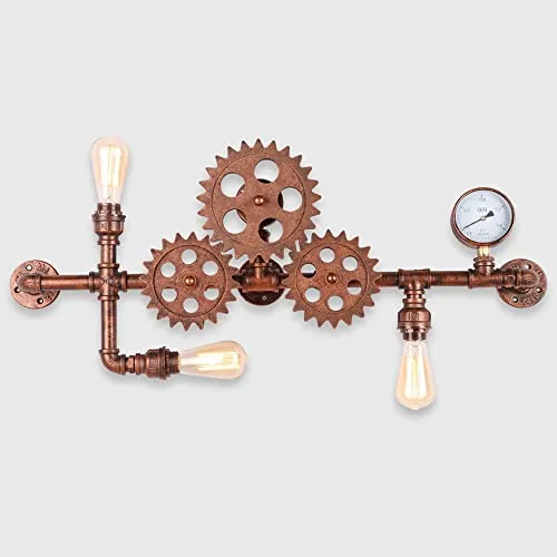 Klobvtt Retro Water Pipe Wall Sconce Industrial Wall Light Gear Triple Wall Lamp, Steampunk Wall Mount Lighting Fixture 3-lights Hardwired Sconces for Living Room Restaurant steampunk buy now online
