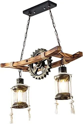 Industrial Chandelier Horse Lantern Steampunk Style 2-Lights Rustic Gear Chandelier Machine Wooden E27 Creative Solid Wood Farmhouse Pendent Lights Or Vintage Kitchen Bar Island Made in China steampunk buy now online