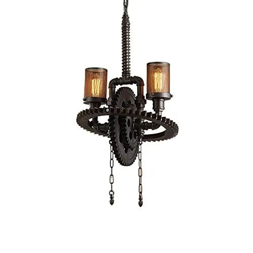 IXWQ Traditional E27*2/4 Industry Vintage Loft Water Pipe Chandelier Metal Gear Hanging Ceiling Light Lamp Retro Steampunk Wrought Iron Pendant Light For Bar Cafe Restaurant Living Room Fixtures (Siz steampunk buy now online