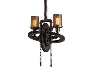 IXWQ Traditional E27*2/4 Industry Vintage Loft Water Pipe Chandelier Metal Gear Hanging Ceiling Light Lamp Retro Steampunk Wrought Iron Pendant Light For Bar Cafe Restaurant Living Room Fixtures (Siz steampunk buy now online