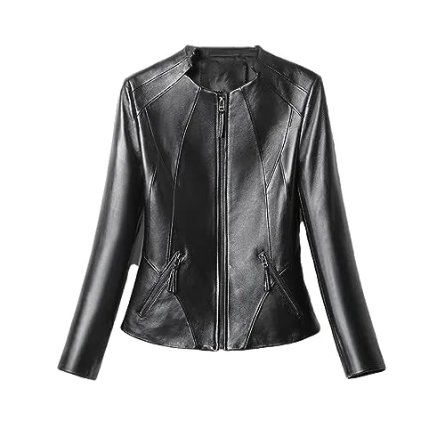 Niiyyjj Leather Jacket Women Sheepskin Coat Spring Black Outerwear Womens Sheep Skin Jacket Femme Black 4XL steampunk buy now online